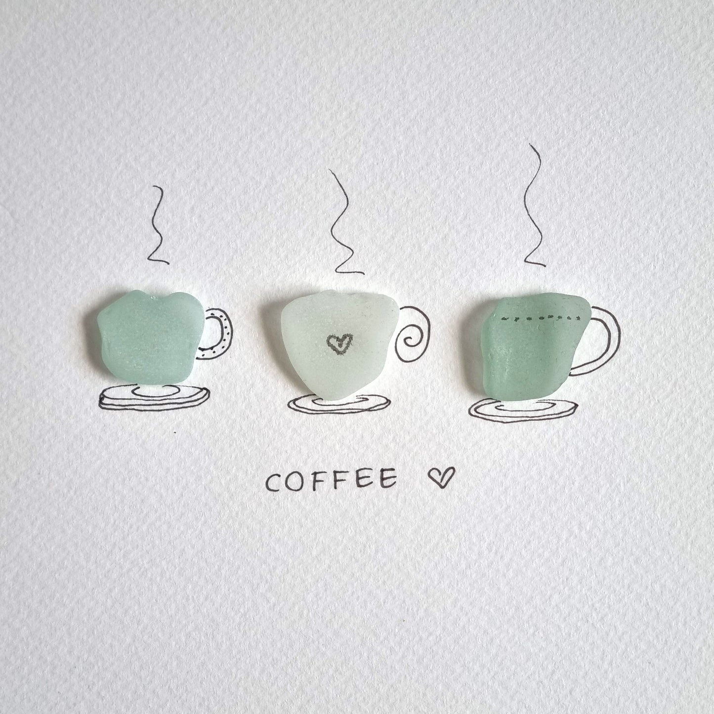 Seaglass artwork for coffee lovers