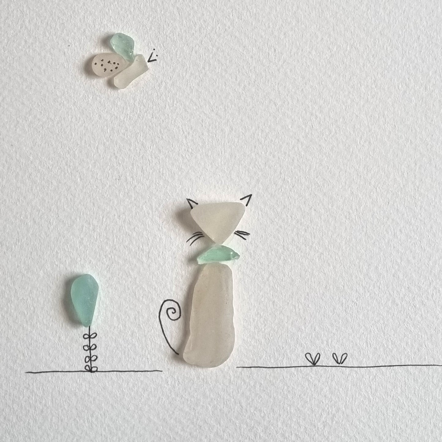 Seaglass artwork of a cat