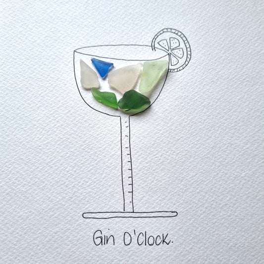 Seaglass artwork of a glass of Gin