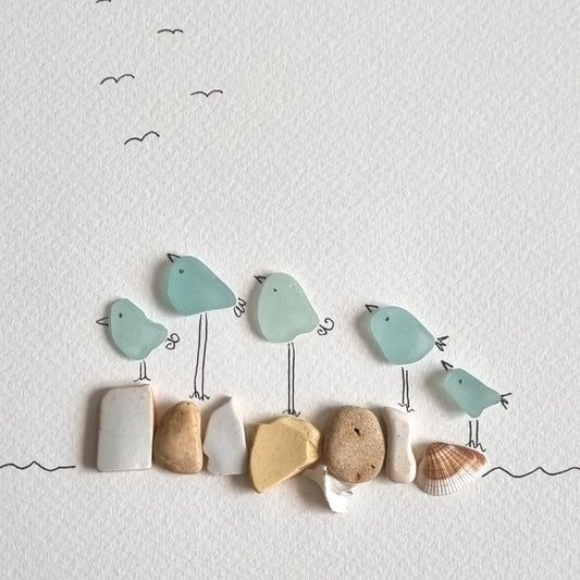 Beach artwork created with Seaglass, Seaglass artwork of the beach